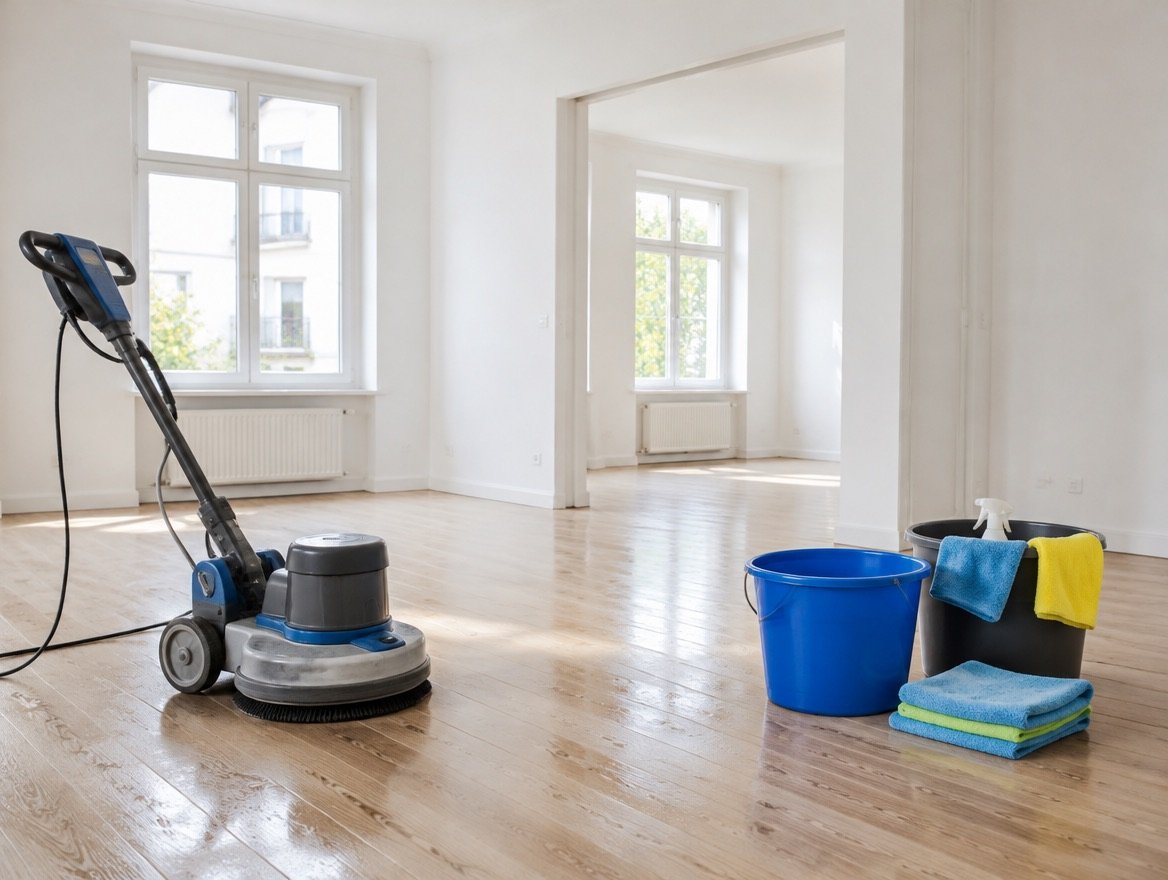 Grundreinigung einer leeren Wohnung mit Scheuersaugmaschine